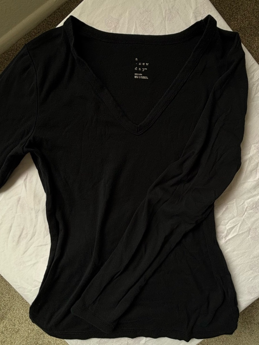 New Day Black V-Neck Long Sleeve Top